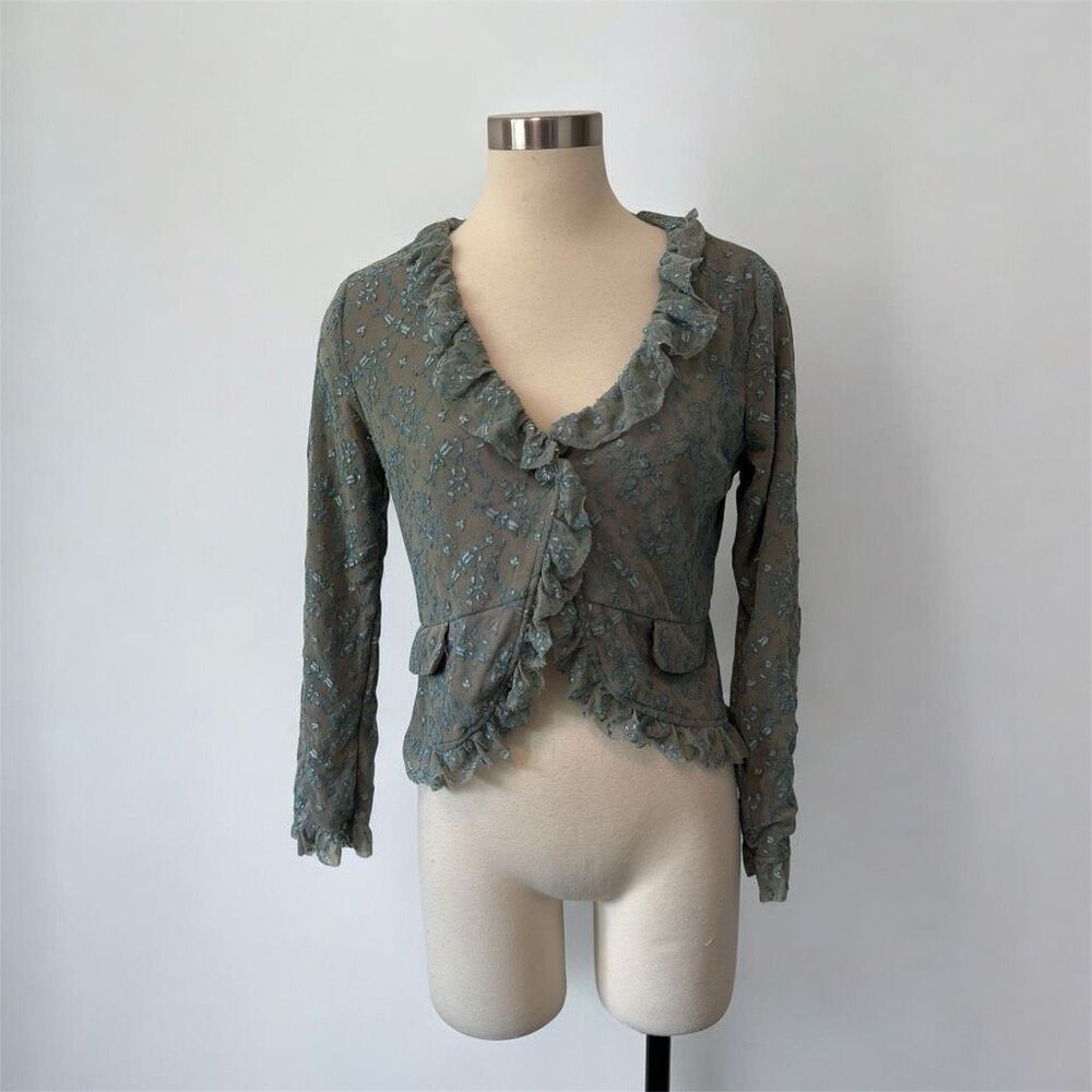 Vintage Young Essence Eyelet Open Front Jacket Blazer Bolero Lace Medium